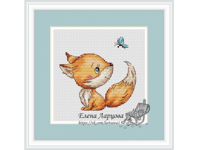 Little Fox with Butterfly Cross Stitch Pattern фото 1