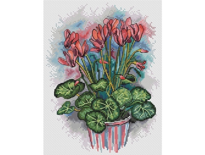Blooming Cyclamen Cross Stitch Pattern фото 1