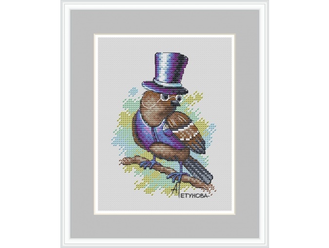 Sparrow in Hat Cross Stitch Pattern фото 1