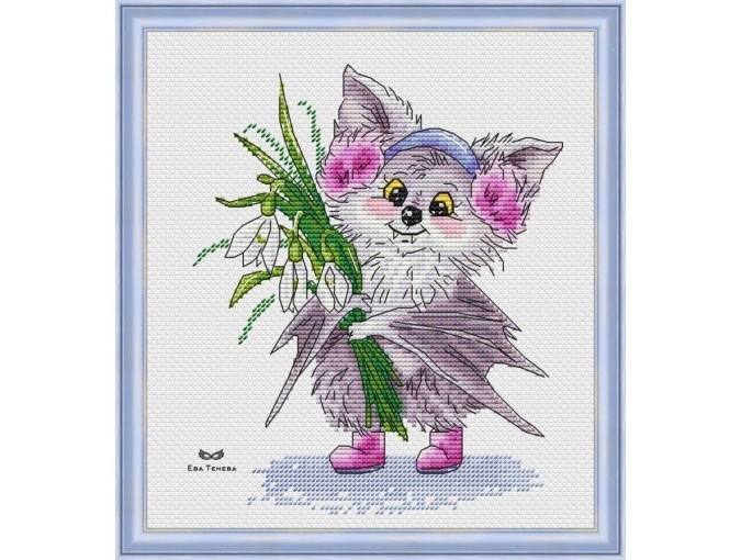 Cookie Bat with Snowdrops Cross Stitch Pattern фото 1