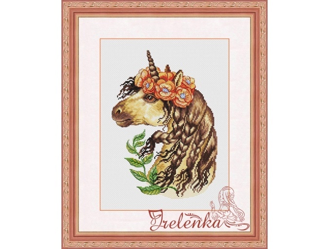 Unicorn (Horse) in Poppies Cross Stitch Pattern фото 1