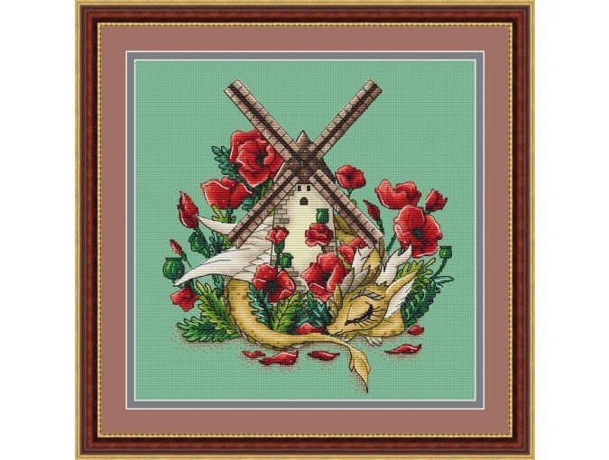 Dragon with a Windmill Cross Stitch Pattern фото 1