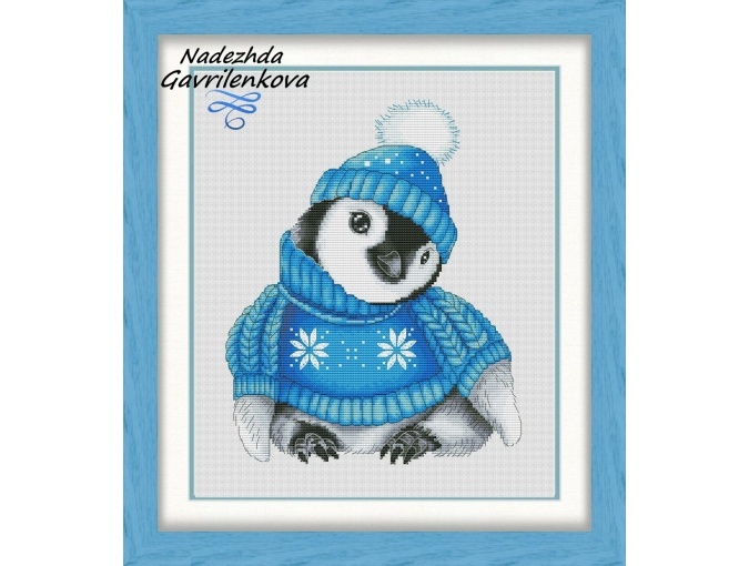 Christmas Penguin Blue Cross Stitch Pattern фото 1