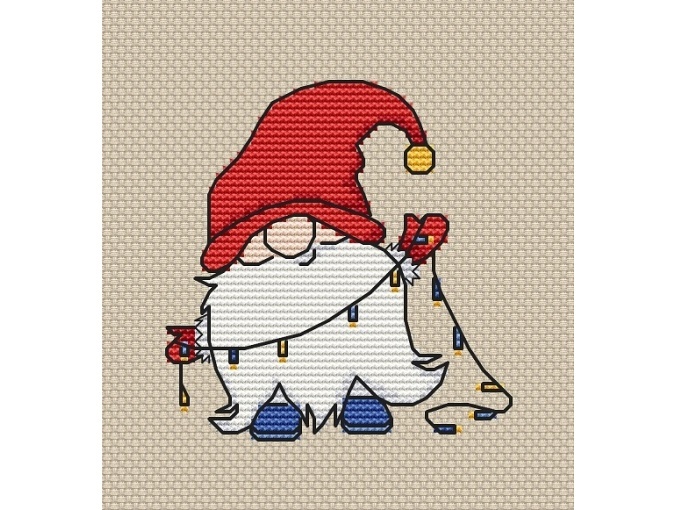 Gnome with Garland Cross Stitch Pattern фото 1