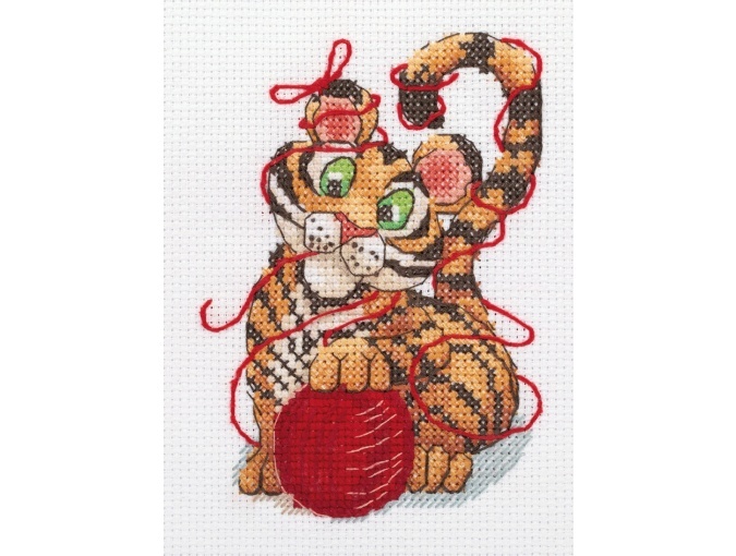 Little Tiger and Yarn Ball Cross Stitch Kit фото 1