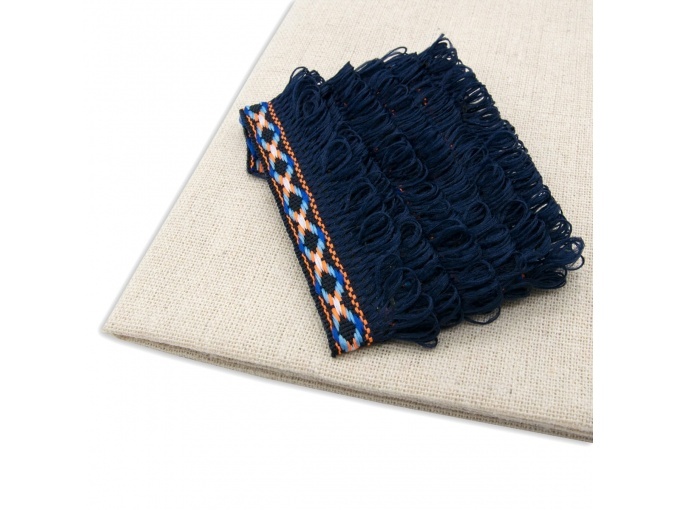 Patchwork Fabric with Navy Braid Jacquard Fringe фото 1