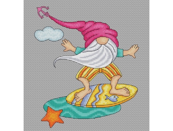 Surfer Gnome Cross Stitch Pattern фото 1
