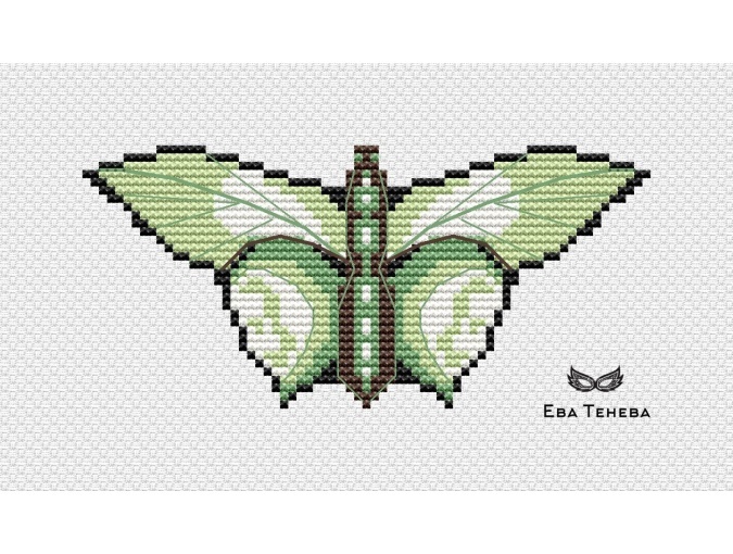 Butterfly. White-Green Cross Stitch Pattern фото 2