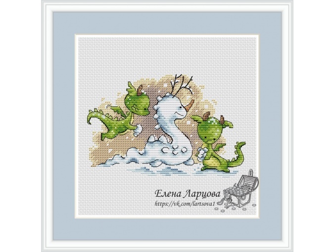 Little Dragons. Snow Dragon Cross Stitch Pattern фото 1