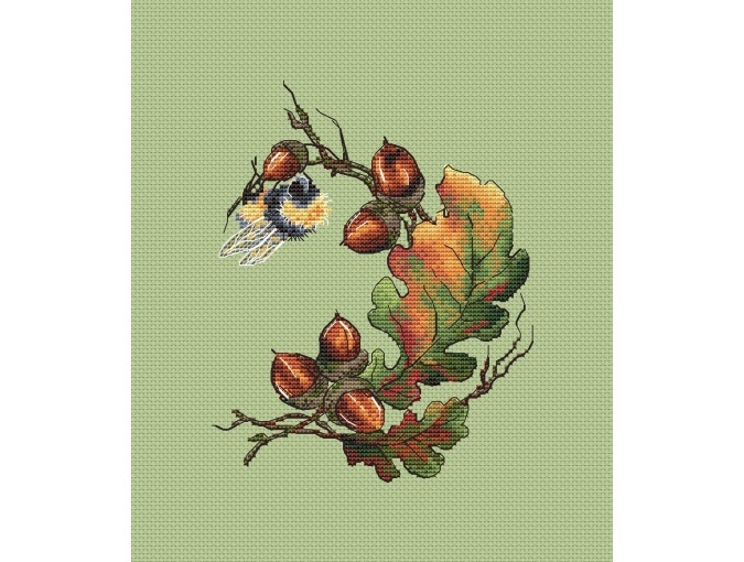 Bumblebee and Oak Cross Stitch Pattern фото 1
