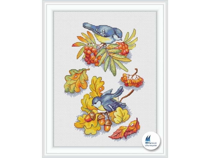 Autumn Bluebirds Cross Stitch Pattern фото 1