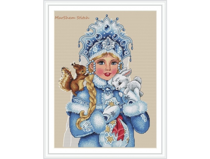 Snow Maiden in Blue Cross Stitch Pattern фото 2