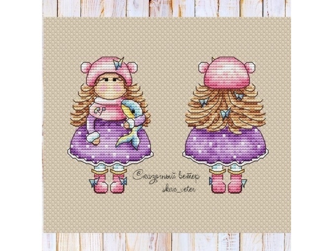 Girl with a Whale Cross Stitch Pattern фото 1