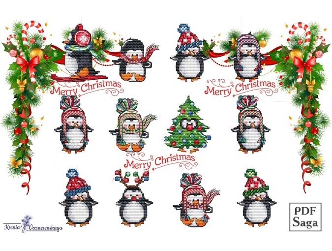 Christmas Tree Decorations Penguins Cross Stitch Pattern фото 1