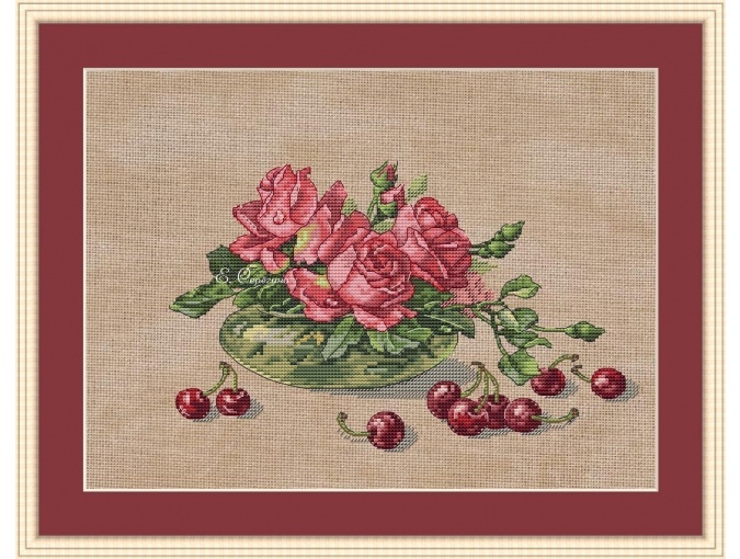 Roses and Cherries Cross Stitch Pattern фото 3