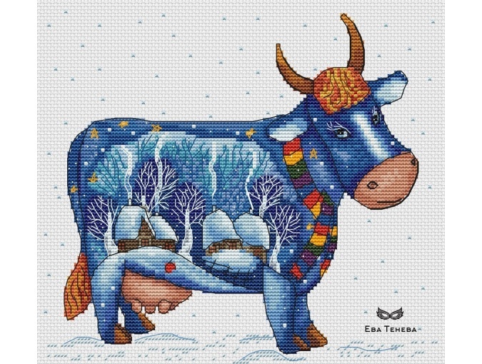 Snowy Cow Cross Stitch Pattern фото 2