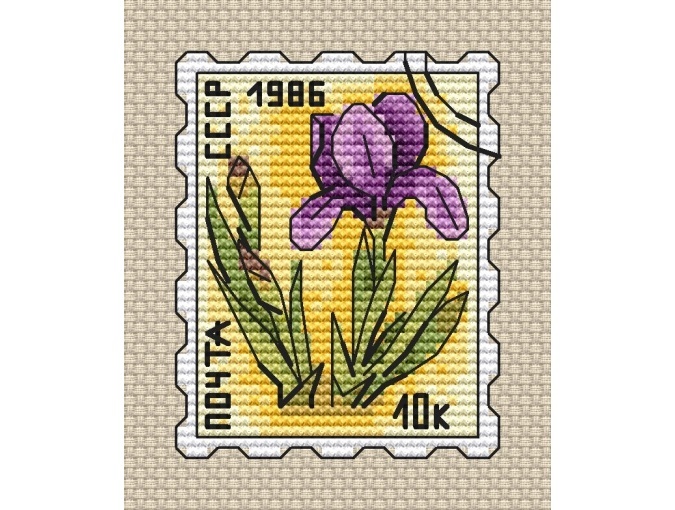 Postage Stamp. Iris Cross Stitch Pattern фото 2