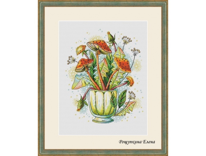 Bouquet with Mushrooms and Dandelions Cross Stitch Pattern фото 1