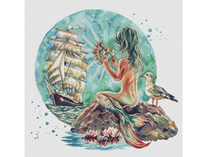 Mermaid and Ship Cross Stitch Pattern фото 1