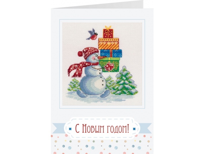 Postcard. Happy Snowman with Gifts Cross Stitch Kit фото 1