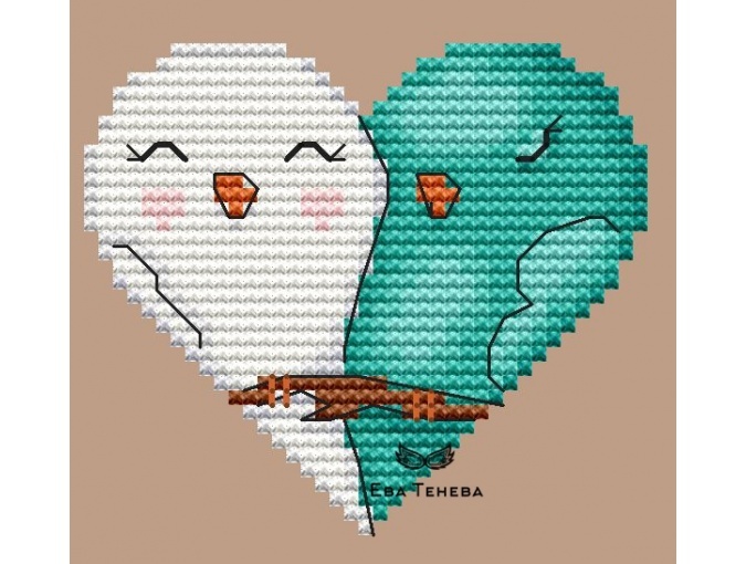Valentine's Day. Let's Coo (Green) Cross Stitch Pattern фото 1
