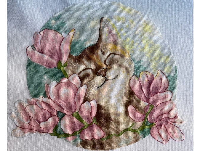 Cat in Magnolias Cross Stitch Pattern фото 11