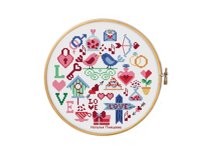 Round Sampler Valentine Cross Stitch Pattern фото 1