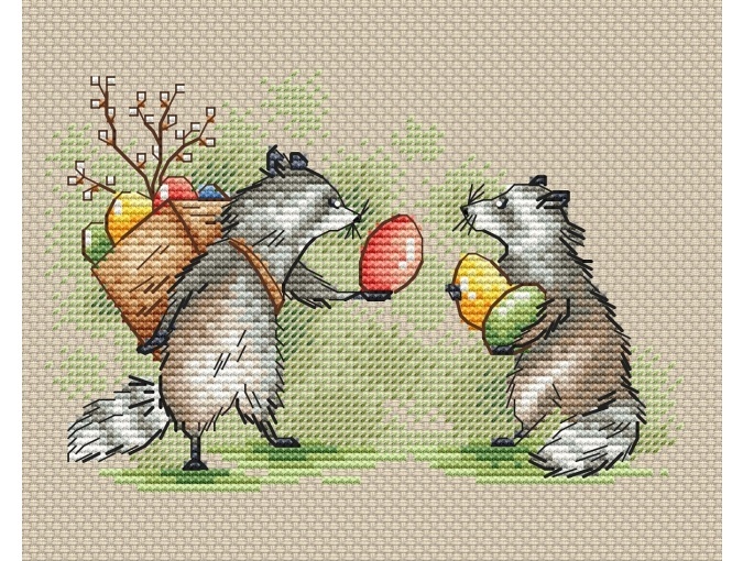 Easter Raccoons Cross Stitch Pattern фото 1