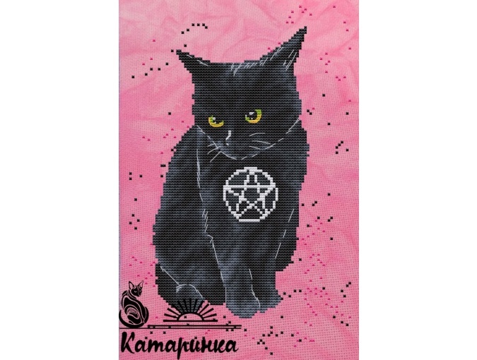 Black Cat with Pentagram Cross Stitch Pattern фото 2