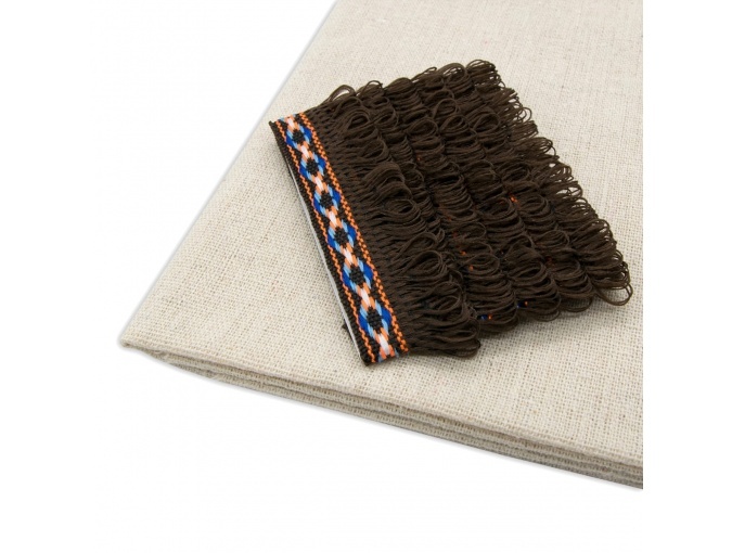 Patchwork Fabric with Dark Brown Braid Jacquard Fringe фото 1