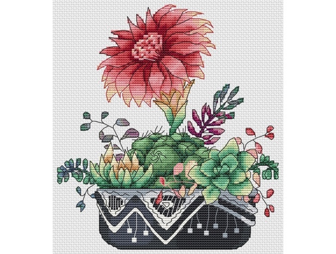 Blooming Cactus Cross Stitch Pattern фото 1
