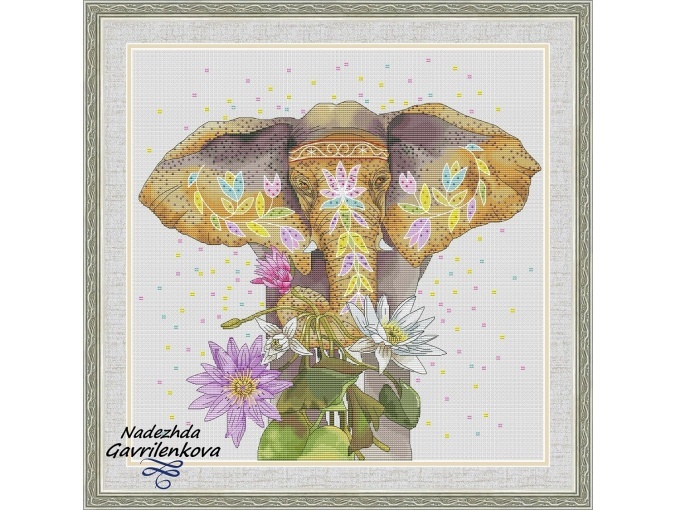 Elephant and Lotus Cross Stitch Pattern фото 1