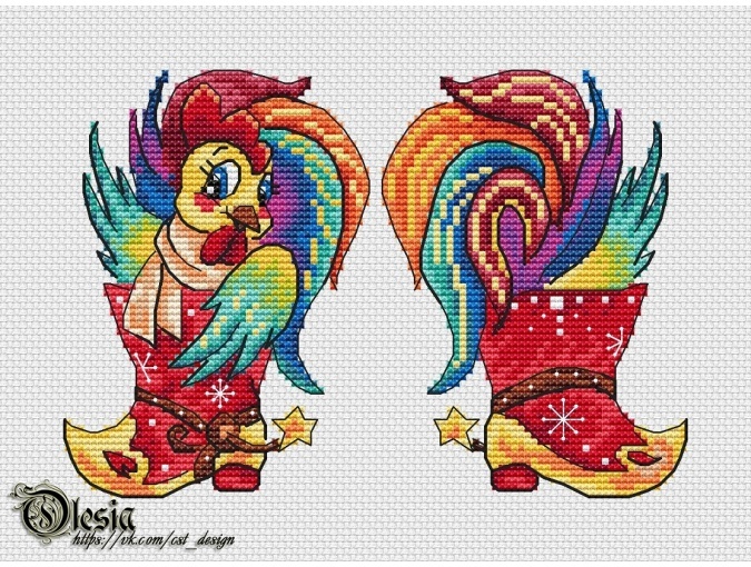 Boot with a Rooster Cross Stitch Pattern фото 1