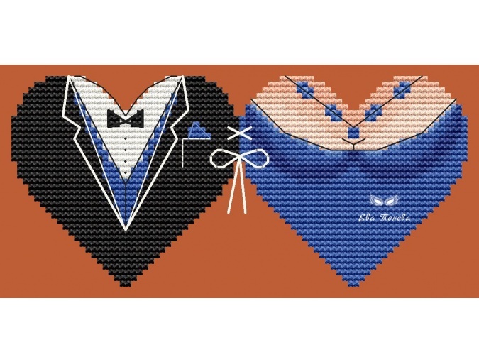 Valentine's Day. Couple in Blue Cross Stitch Pattern фото 1