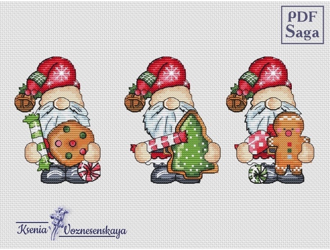 Christmas Gnomes Cross Stitch Chart фото 1
