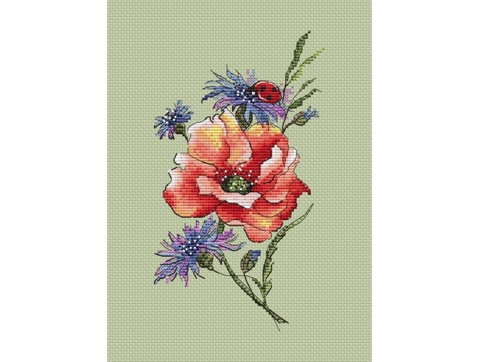 Poppy and Ladybug Cross Stitch Pattern фото 1