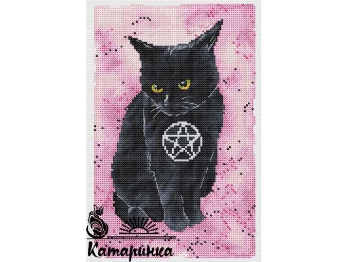 Black Cat with Pentagram Cross Stitch Pattern фото 1