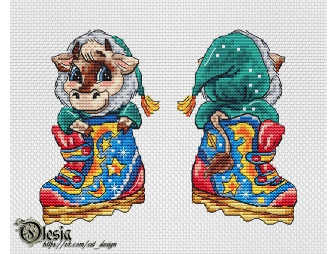 Boot with a Bull Cross Stitch Pattern фото 1