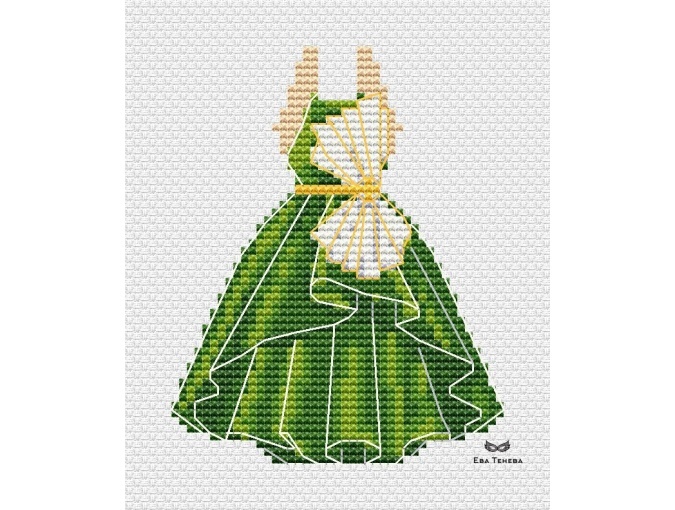 Green Dress with Bow Cross Stitch Pattern фото 1