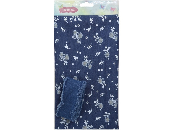 Navy with Flowers Denim Patchwork Fabric with Braid 29390 фото 2