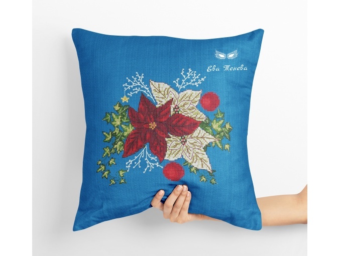 Composition with Red Poinsettia Cross Stitch Pattern фото 2