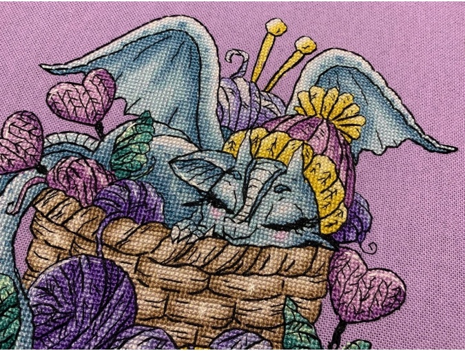 Dragon with Knitting Cross Stitch Pattern фото 3