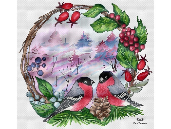 In the Winter Forest. Bullfinches Cross Stitch Pattern фото 2
