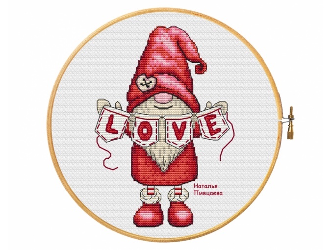 Valentine Gnome Cross Stitch Pattern фото 1