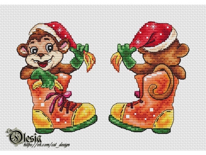Boot with a Monkey Cross Stitch Pattern фото 1