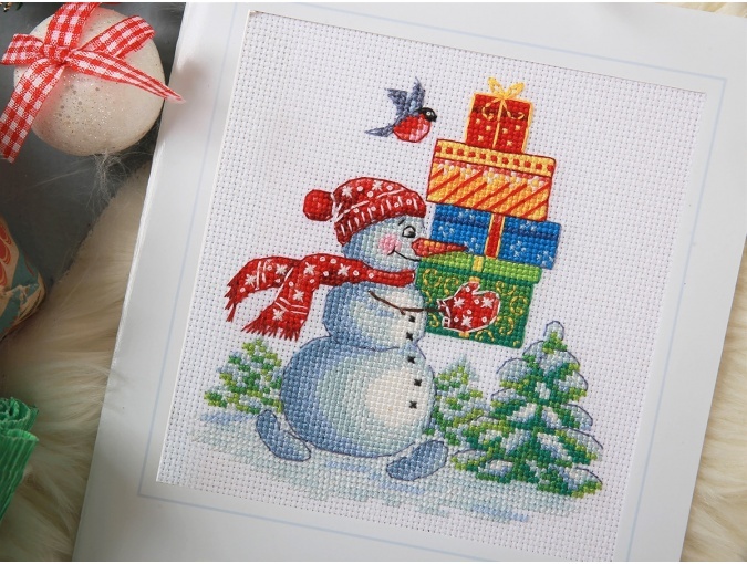 Postcard. Happy Snowman with Gifts Cross Stitch Kit фото 5