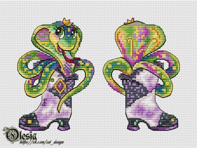 Boot with a Snake Cross Stitch Pattern фото 1