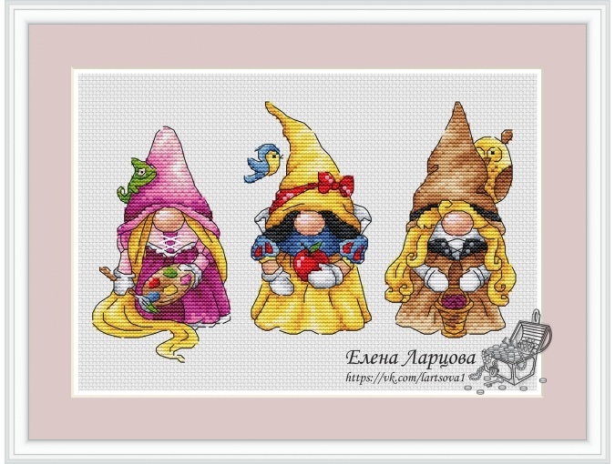 Gnomes Rapunzel, Snow White, Aurora Cross Stitch Pattern фото 1