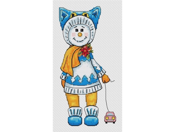 Snowman in Blue Cross Stitch Pattern фото 2