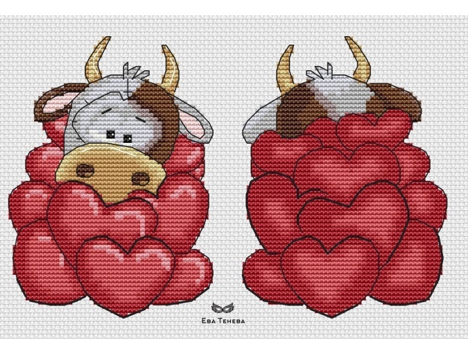 New Year's Booklet. Loving Bull Cross Stitch Pattern фото 1